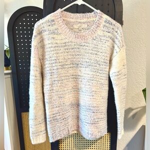 LOFT Women's Cream and Pink Knit Sweater